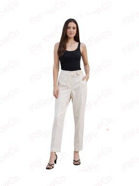 Markova Ivory Belted Tailored Trousers High Rise Stretch Pants Size 44